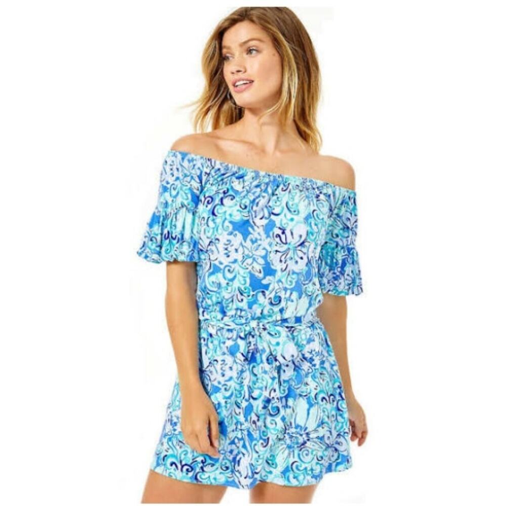 Lilly Pulitzer Womens Small Samia Romper Blue Tie Front Vacation Resortwear